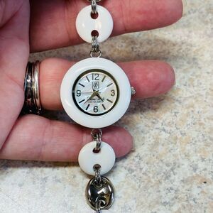 Victoria Wieck Women's White Onyx Watch, Mother of Pearl, Charm Bracelet, Silver